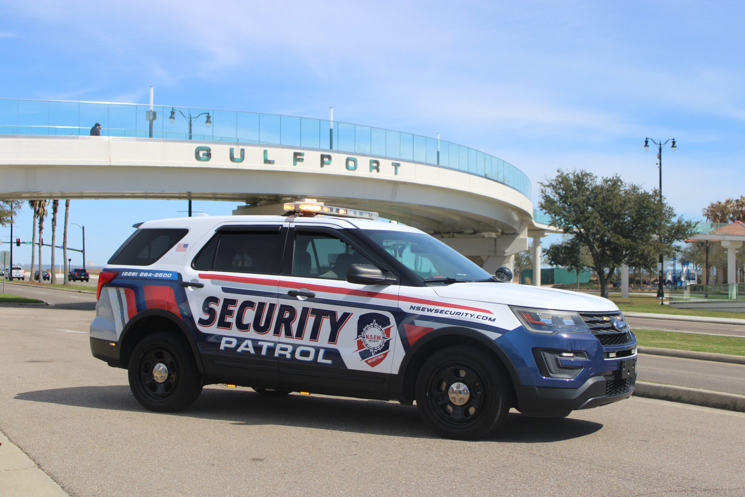 NSEW Security marked patrol vehicle on patrol in Gulfport, Mississippi